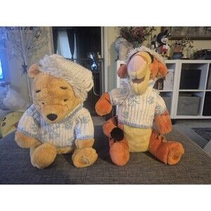 2 Winnie The Pooh Plush Winnie & Tiger Holiday Collectible 14”